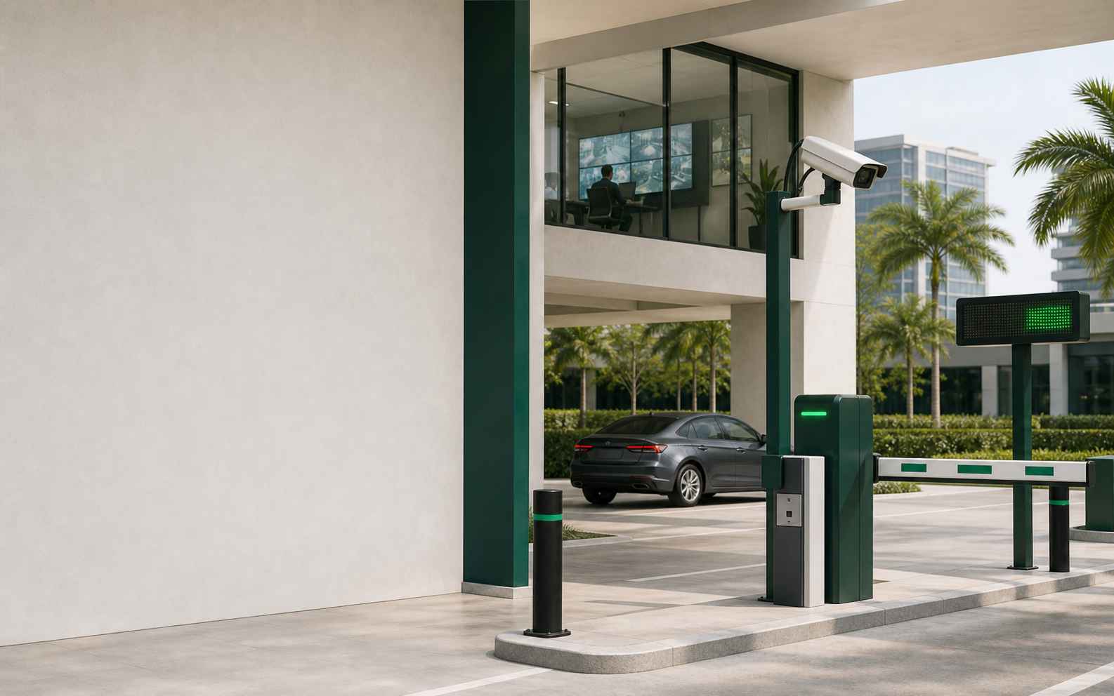 Smart Tally parking scanner station at a commercial parking entrance